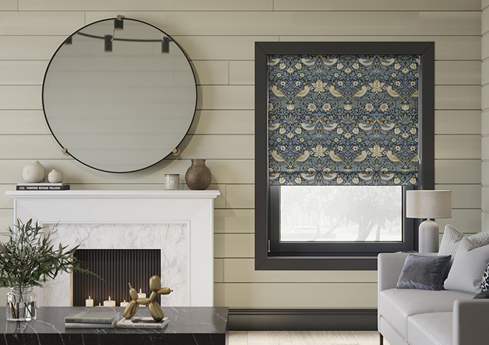 William Morris At Home Strawberry Thief, Woad - Roman Blind - Image 3